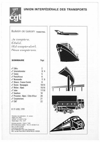 Bulletin de liaison de l'Union Interfédérale des Transports, n° 19, Avril 1999