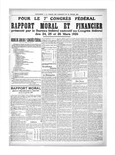 La Tribune des cheminots [confédérés], supplément au n° 244, 20 février 1926
