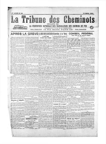 La Tribune des cheminots, n° 62, 15 mars 1920