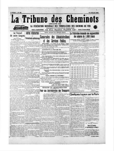 La Tribune des cheminots [unitaires], n° 139, 15 juillet 1923