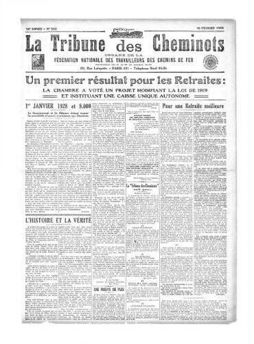 La Tribune des cheminots [confédérés], n° 302, 15 février 1928