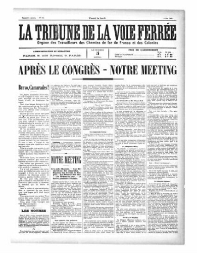 La Tribune de la voie ferrée, n° 10, 9 mai 1898