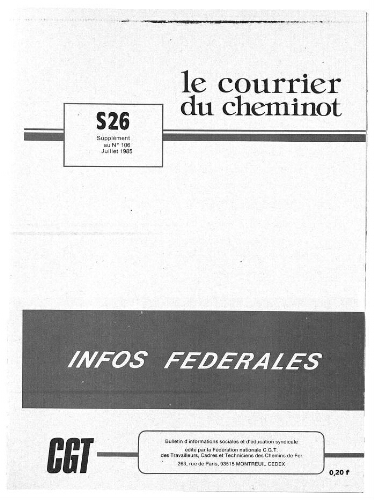 Le Courrier du cheminot, supplément n° 26 au n° 106, Juillet 1985