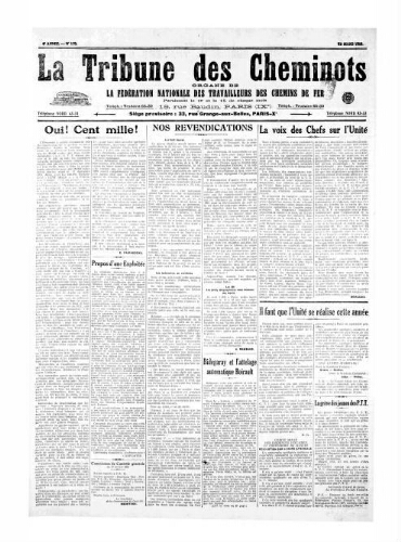 La Tribune des cheminots [unitaires], n° 179, 15 mars 1925