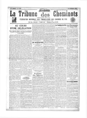 La Tribune des cheminots [confédérés], n° 326, 15 février 1929