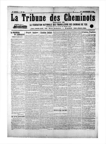 La Tribune des cheminots, n° 30, 1er novembre 1918