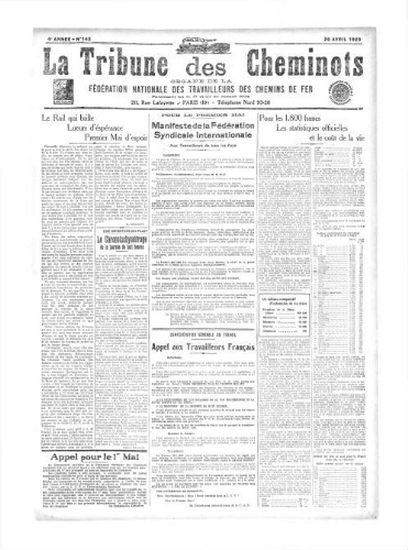 La Tribune des cheminots [confédérés], n° 143, 20 avril 1923