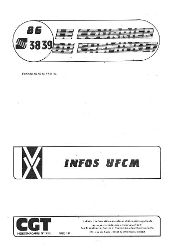 Le Courrier du cheminot, n° 132, édition maîtrises et cadres, 15-17 septembre 1986, semaines 38 - 39