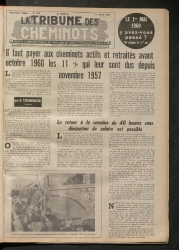 La Tribune des cheminots, n° 222, 1er avril 1960
