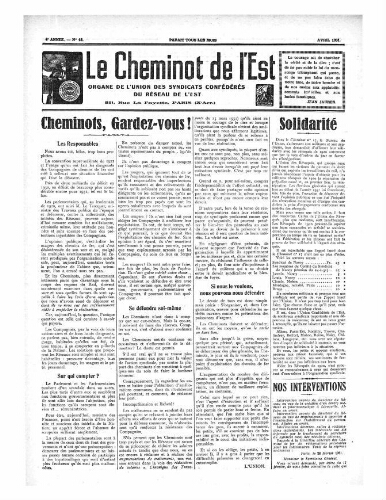Le Cheminot de l'Est, n° 18, Avril 1931