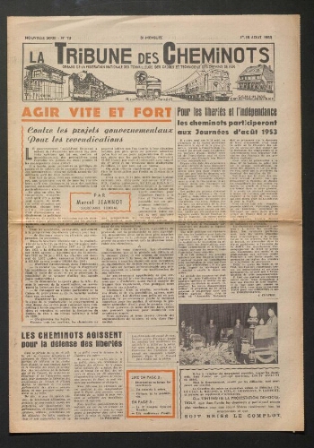 La Tribune des cheminots, n° 73, 1er août 1953 - 15 août 1953