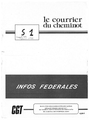 Le Courrier du cheminot, supplément n° 1 au n° 103, Janvier 1985
