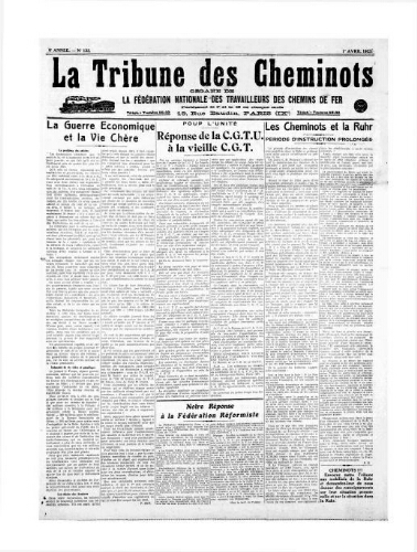 La Tribune des cheminots [unitaires], n° 132, 1er avril 1923
