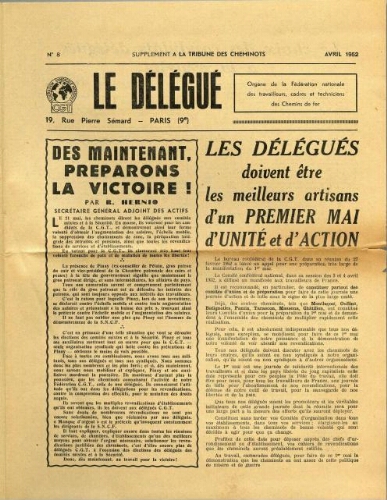 La Tribune des cheminots : Le Délégué, n° 8, Avril 1952