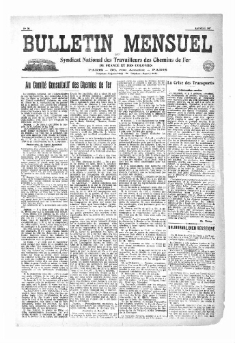 Bulletin mensuel du syndicat national des travailleurs des chemins de fer de France et des colonies, n° 30, Janvier 1917