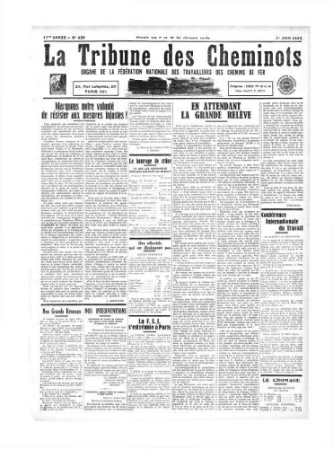 La Tribune des cheminots [confédérés], n° 429, 1er juin 1933