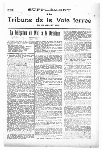 La Tribune de la voie ferrée, supplément n° 52, supplément au n° 573 de la Tribune de la voie ferrée, 25 juillet 1909