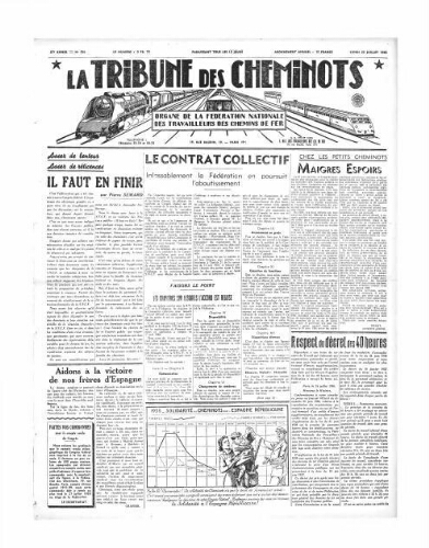 La Tribune des cheminots [édition 1 Vie des réseaux/régions], n° 564, 25 juillet 1938