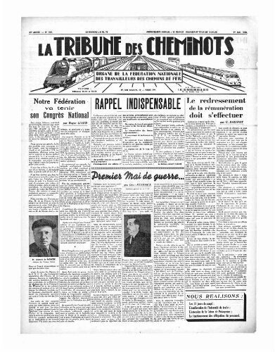 La Tribune des cheminots, n° 599, 1er mai 1940