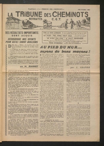 La Tribune des cheminots retraités CGT, supplément, Décembre 1957