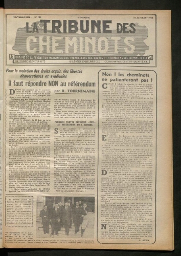 La Tribune des cheminots, n° 183, 15 juillet 1958 - 22 juillet 1958