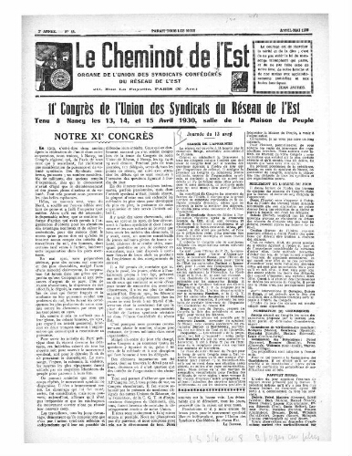 Le Cheminot de l'Est, n° 14, Avril 1930 - Mai 1930
