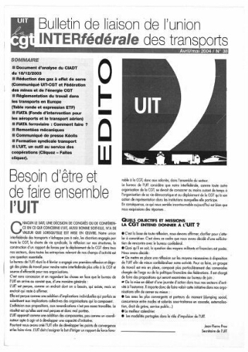 Bulletin de liaison de l'Union Interfédérale des Transports, n° 38, Avril 2004 - Mai 2004