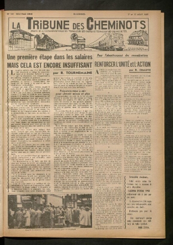 La Tribune des cheminots, n° 161, 1er août 1957 - 15 août 1957