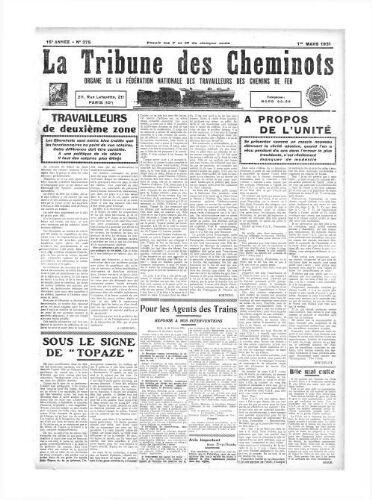 La Tribune des cheminots [confédérés], n° 375, 1er mars 1931