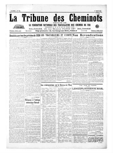 La Tribune des cheminots [unitaires], n° 178, 1er mars 1925