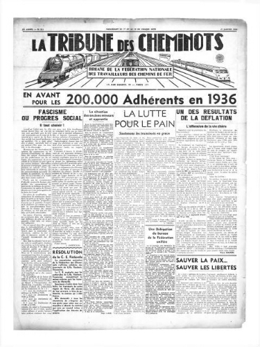 La Tribune des cheminots, n° 501, 15 janvier 1936