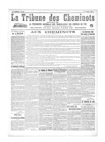 La Tribune des cheminots [confédérés], n° 96, 1er août 1921