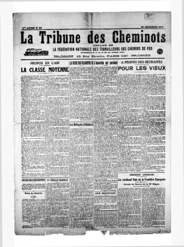 La Tribune des cheminots, n° 57, 15 décembre 1919