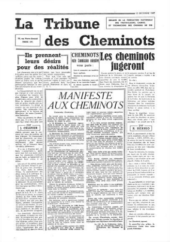 La Tribune des cheminots, [sans numérotation], 10 décembre 1947