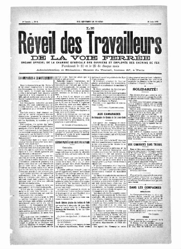 Le Réveil des travailleurs de la voie ferrée, n° 6, 10 juin 1892