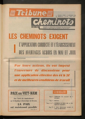 La Tribune des cheminots [actifs], n° 410, 14 novembre 1968
