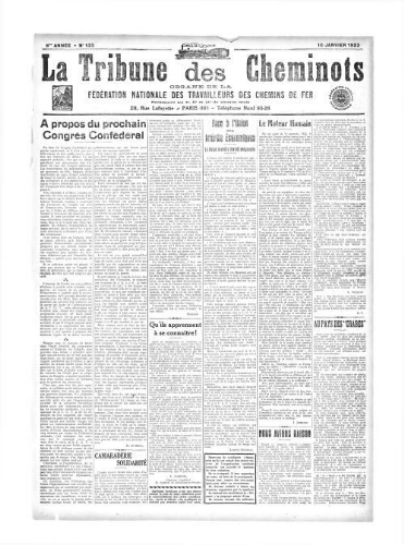 La Tribune des cheminots [confédérés], n° 133, 10 janvier 1923