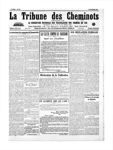 La Tribune des cheminots [unitaires], n° 173, 15 décembre 1924