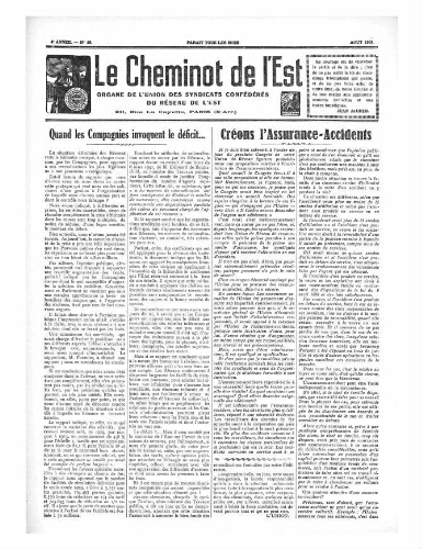 Le Cheminot de l'Est, n° 19, Août 1931
