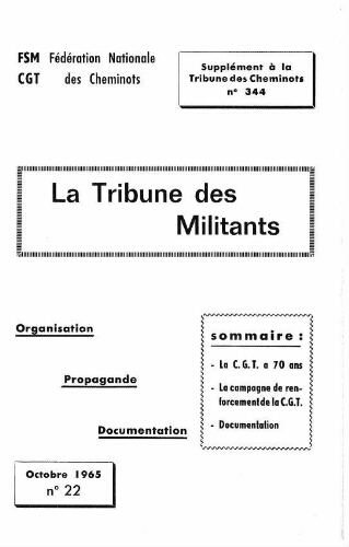 La Tribune des militants, n° 22, supplément au n° 344 de La Tribune des cheminots, Octobre 1965
