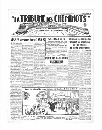La Tribune des cheminots [édition 1 Vie des réseaux/régions], n° 574, 12 décembre 1938