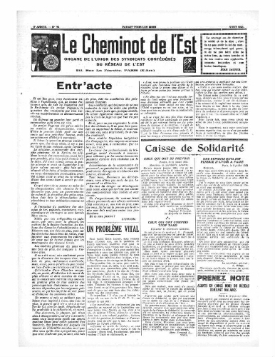 Le Cheminot de l'Est, n° 26, Août 1933