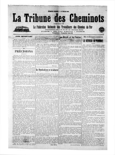 La Tribune des cheminots, n° 15, 1er mars 1918