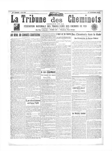 La Tribune des cheminots [confédérés], n° 135, 1er février 1923