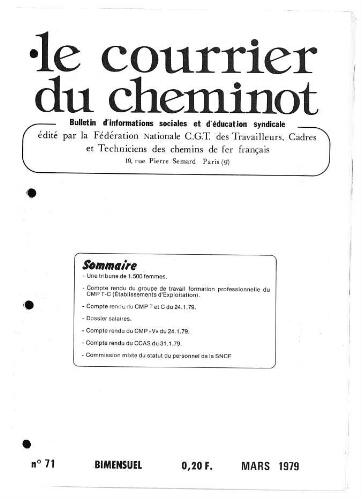 Le Courrier du cheminot, n° 71, Mars 1979