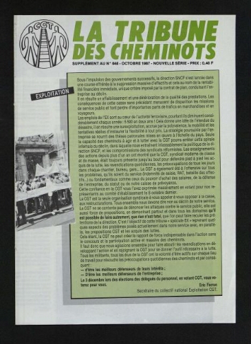 La Tribune des cheminots [actifs], supplément 3 au n° 648, Octobre 1987