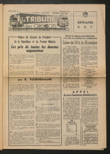 La Tribune des cheminots retraités CGT, supplément, Novembre 1961