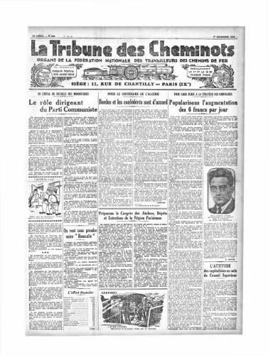 La Tribune des cheminots [unitaires], n° 292, 1er décembre 1929
