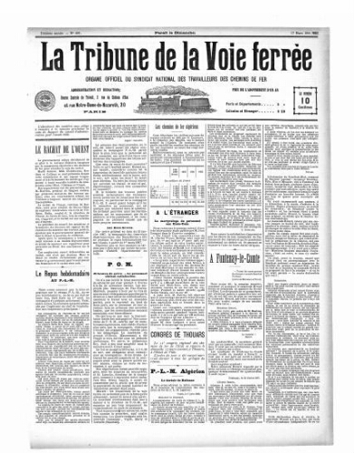 La Tribune de la voie ferrée, n° 450, 17 mars 1907
