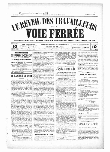 Le Réveil des travailleurs de la voie ferrée, n° 18, 10 décembre 1892